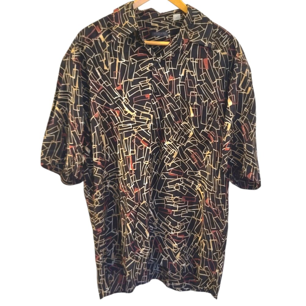 Vintage Bertone Germany MCM Button Shirt Abstract Black 90s Large